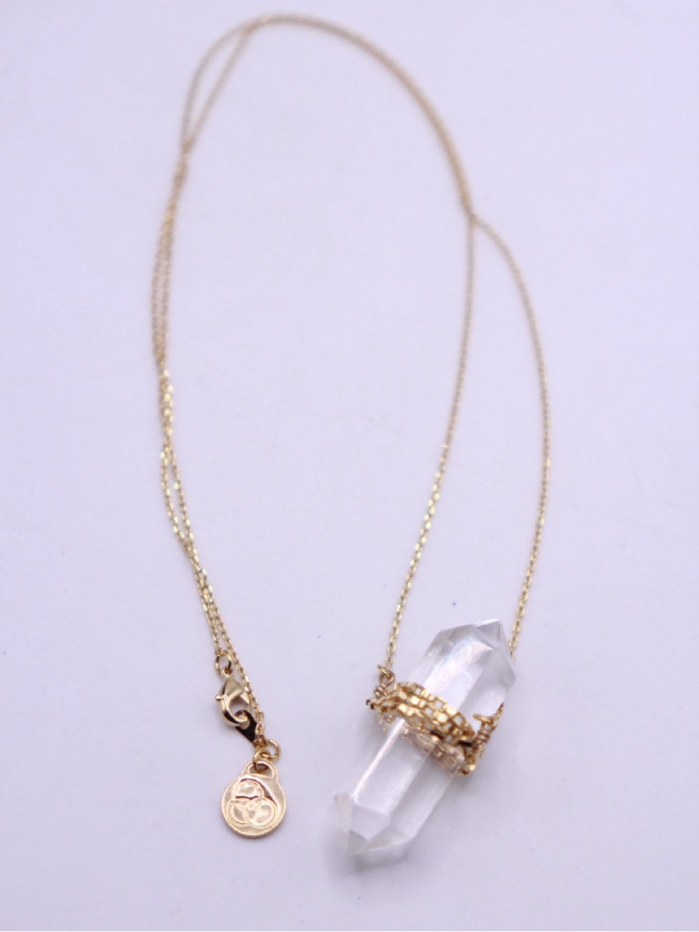 Gold tone Designer Crystal Point Quartz Pendant Necklace